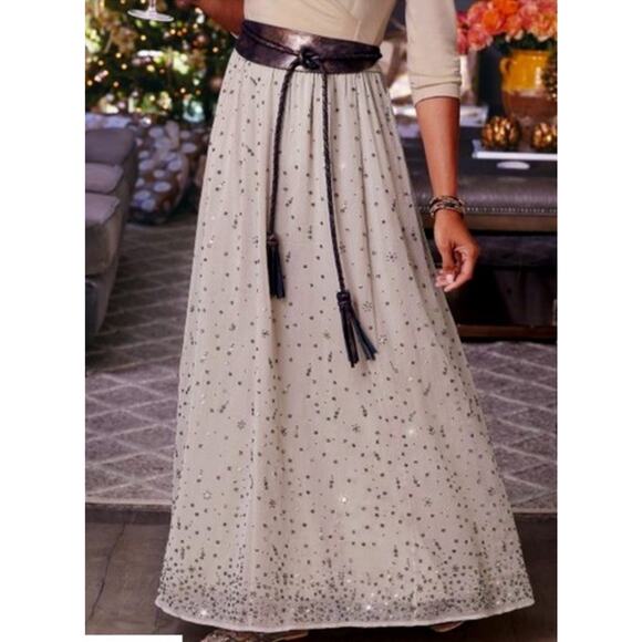 SOFT SURROUNDINGS Champagne Celebrations Faded Taupe Sequin Maxi Skirt - Picture 1 of 12